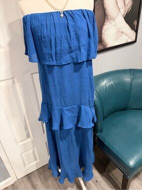 Strapless Ruffle Maxi Dress in Cobalt Blue